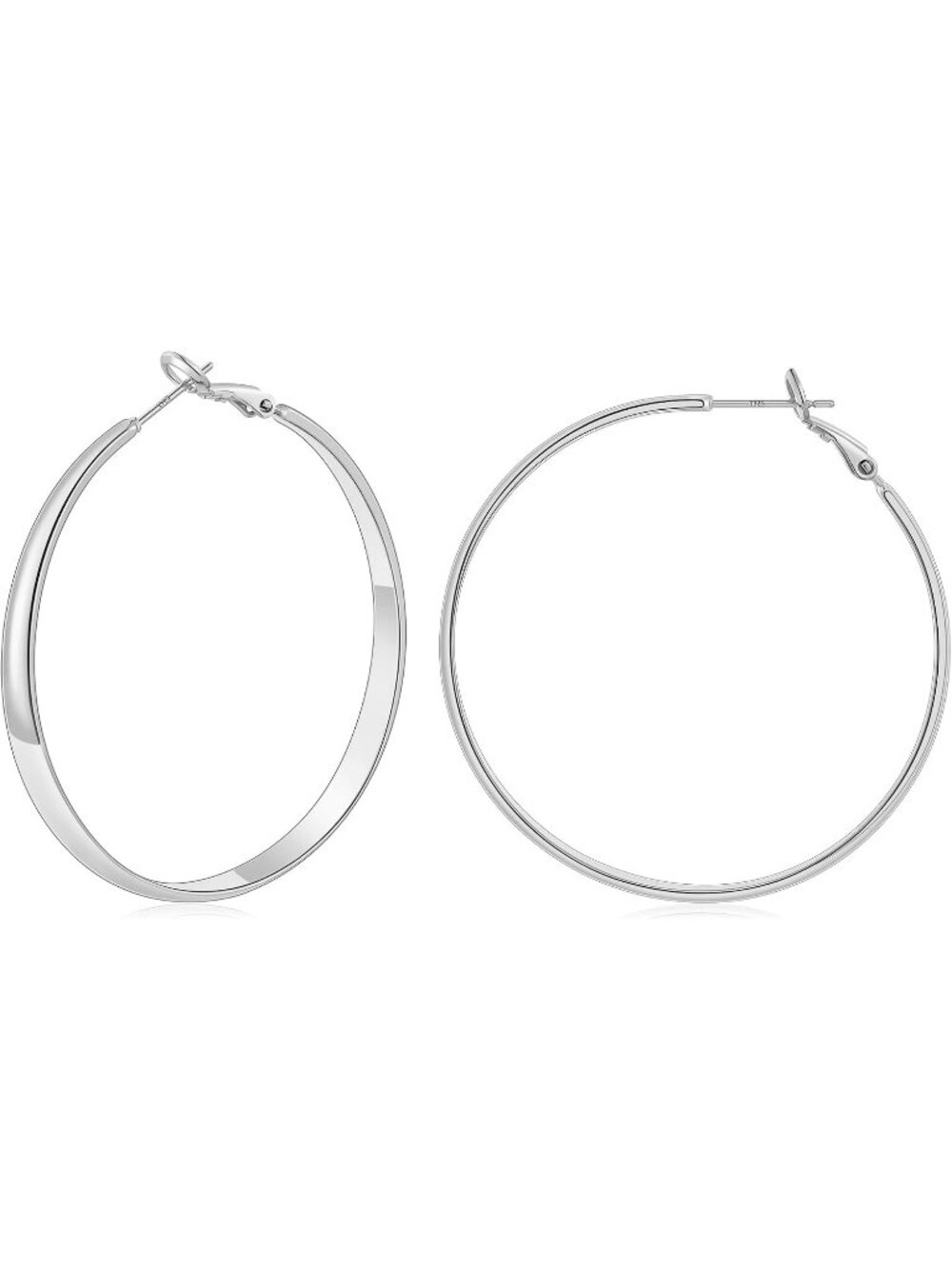 Women's 925 Sterling Silver Plated 50mm Wide Post Thick Round Hoop Earrings